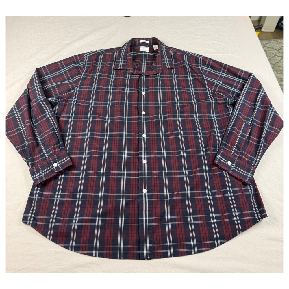 Vintage Dockers Mens XXL Plaid Button Down Shirt Nvy Burgundy Classic Fit